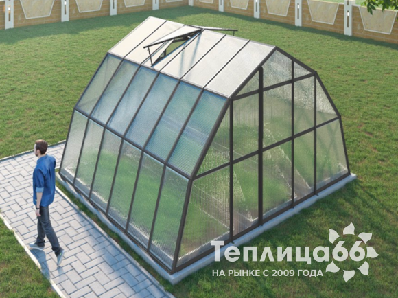 Теплица Рада Иткуль из поликарбоната, 4,5х4 метра, графитовая